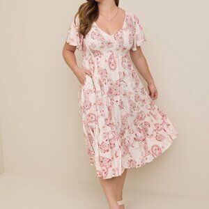 Torrid sz 4x Midi Challis Flutter Sleeve Tiered Dress